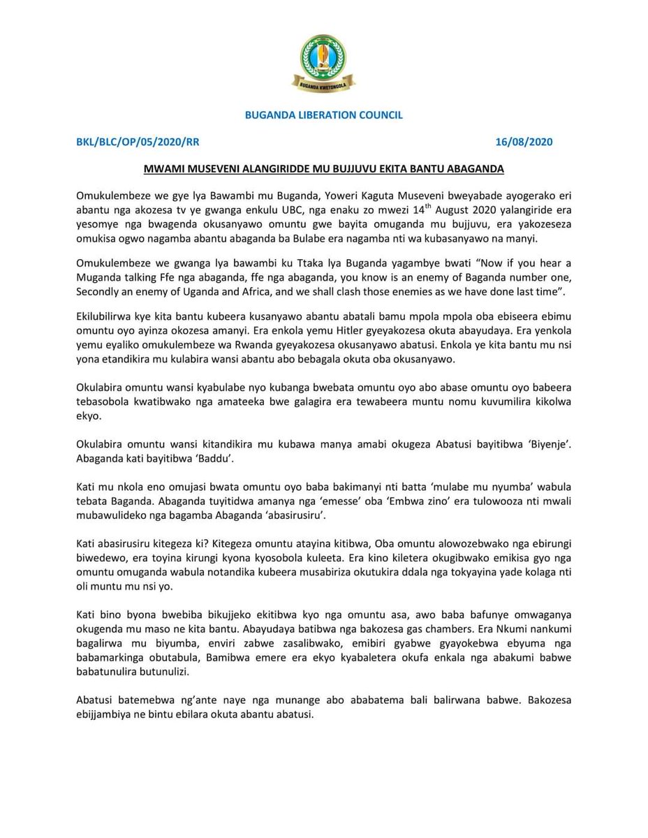 WaMugema's tweet photo. We call upon the international community to intervene immediately before its late. The President of #Uganda has OFFICIALLY declared the Genocide of #Buganda People. #BugandaOkwetongolaGweMulamwa #BugandaReferandum2022 #ExposeGenocideInBuganda #BugandaCrisis https://t.co/VFzu0zcf3I