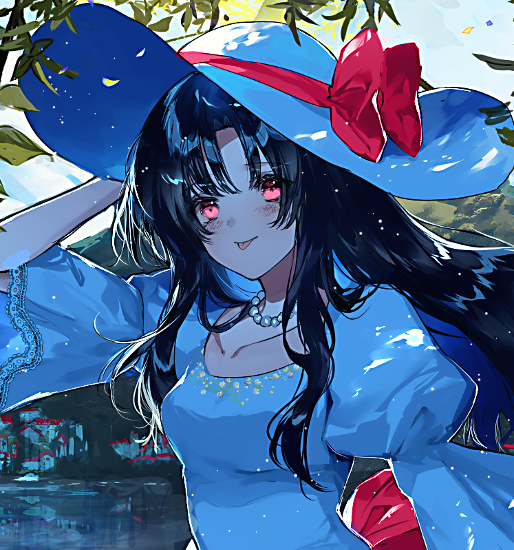 1girl hat dress solo long hair black hair fruit  illustration images