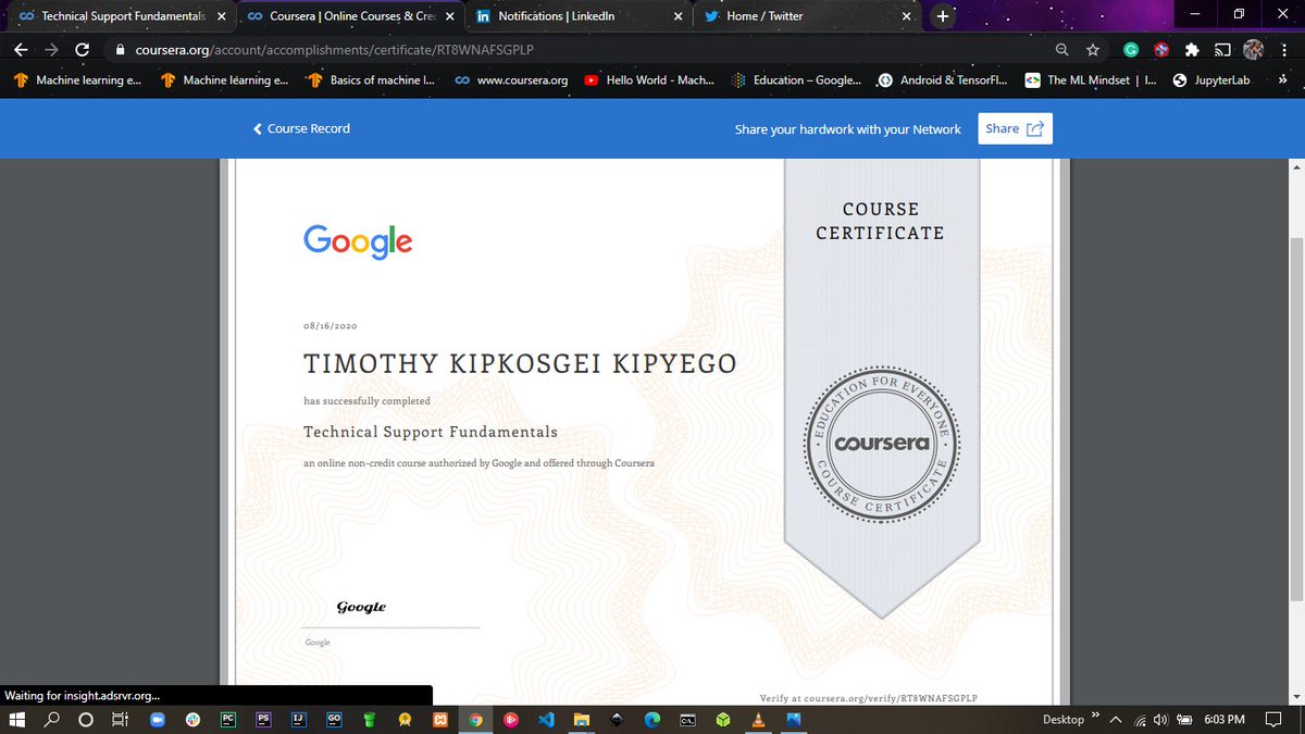 timz_owen's tweet image. Its been 2weeks of trying to diversity in the tech industry.Thanks to @Google @coursera .Got certified in #SystemsAutomation  python &amp;amp; #ITSupportSpecialist. This makes me not to be dependent in #Android or #community based companies. Currently working on expert systems in #Python