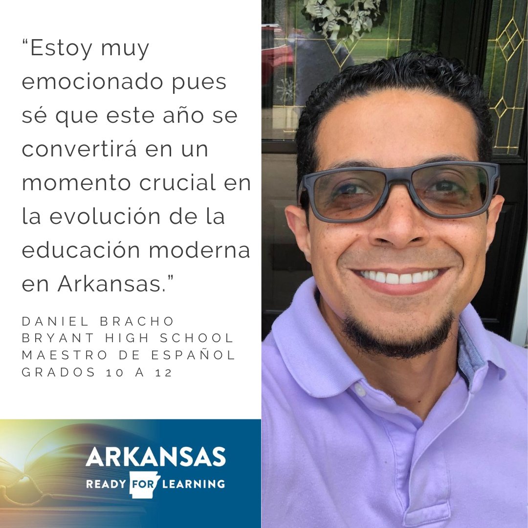 ArkansasEd's tweet photo. ¡Daniel Bracho, maestro en Bryant, está #Ready4Learning y también muy emocionado por ver a dónde lo llevará este nuevo ciclo escolar! #ARStudentFocused #Together4AR https://t.co/T3ckzurjhR