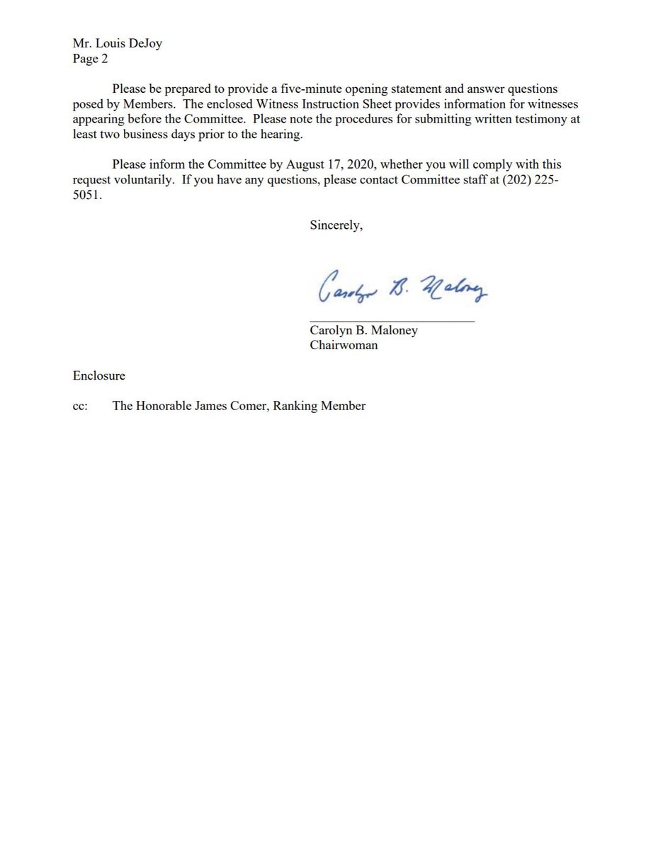 Oversight Committee Democrats (@oversightdems) on Twitter photo 🚨 BREAKING 🚨
Chair <a href="/RepMaloney/">Carolyn B. Maloney</a> just called on <a href="/USPS/">U.S. Postal Service</a> PMG DeJoy to testify at an urgent Oversight Cmte hearing on Aug. 24 to examine his sweeping changes and their impact on mail-in voting. #SavetheUSPS
Read more here: bit.ly/2Y6hoI9 🚨 BREAKING 🚨
Chair <a href="/RepMaloney/">Carolyn B. Maloney</a> just called on <a href="/USPS/">U.S. Postal Service</a> PMG DeJoy to testify at an urgent Oversight Cmte hearing on Aug. 24 to examine his sweeping changes and their impact on mail-in voting. #SavetheUSPS
Read more here: bit.ly/2Y6hoI9