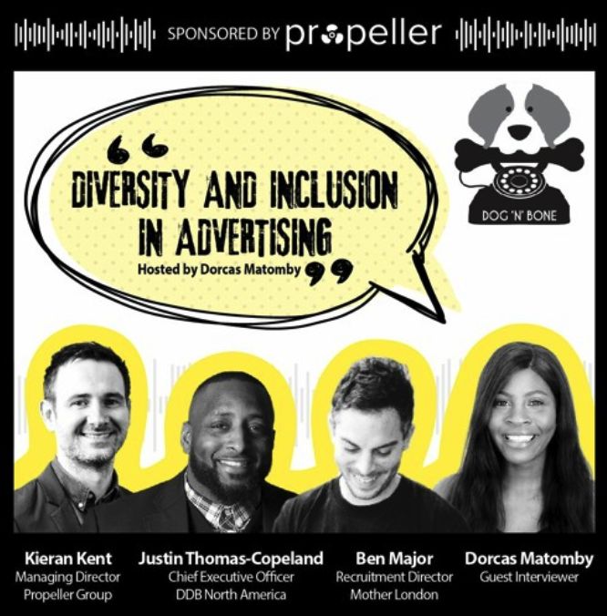 BrixtonFSchool's tweet photo. Congrats to our star 2019 graduate Dorcas on hosting this #DogNBone podcast where she interviews @benlib_brownkid, Justin Thomas-Copeland and @KieranKent on the topic of Diversity and Inclusion in Advertising! Thanks @propellerites for sponsoring the podcast and for your support! https://t.co/pXh2Is6o12
