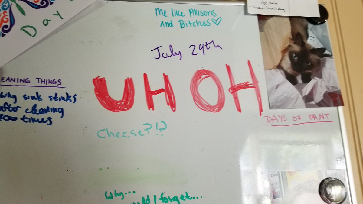 AllisonKester's tweet photo. @themarbb wrote UH OH on our whiteboard &amp; in response to why she just said: "I can't write" so I think she should reconsider her English degree. . .
#AllisonsHouse #SundayMorning #WhiteboardWars https://t.co/NjT5it6leW
