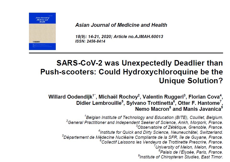 Bon du coup on va parler de cet article qui a été publié le 15 Aout dans la revue Asian Journal of Medicine and Health. Avant ça petit disclaimer :