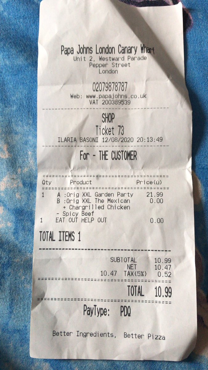 amarnath21's tweet photo. @PapaJohnsUK Why does my receipt says “eat out to help out”?? https://t.co/ToFRCE5F2I