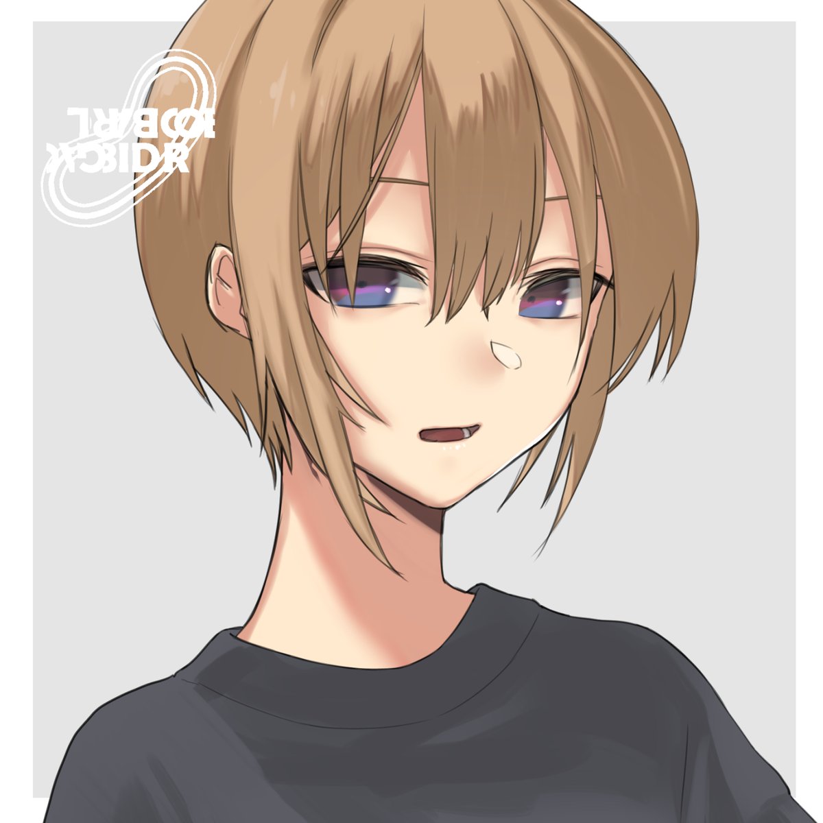 solo 1girl short hair shirt open mouth simple background looking at viewer  illustration images
