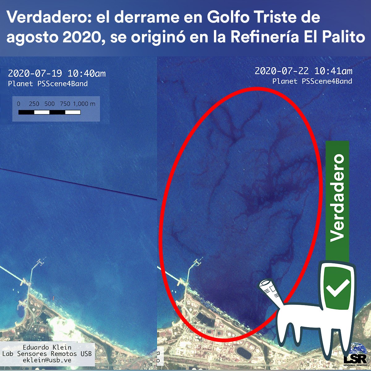 cazamosfakenews's tweet photo. Verdadero: el derrame en Golfo Triste de agosto 2020, se originó en la Refinería El Palito

Estudio realizado por Eduardo Klein, profesor del Laboratorio de Sensores Remotos de la USB, demuestra que el derrame se inició en la Refinería El Palito, a finales de julio 2020 🧵/1 https://t.co/tDJAVBi1eJ