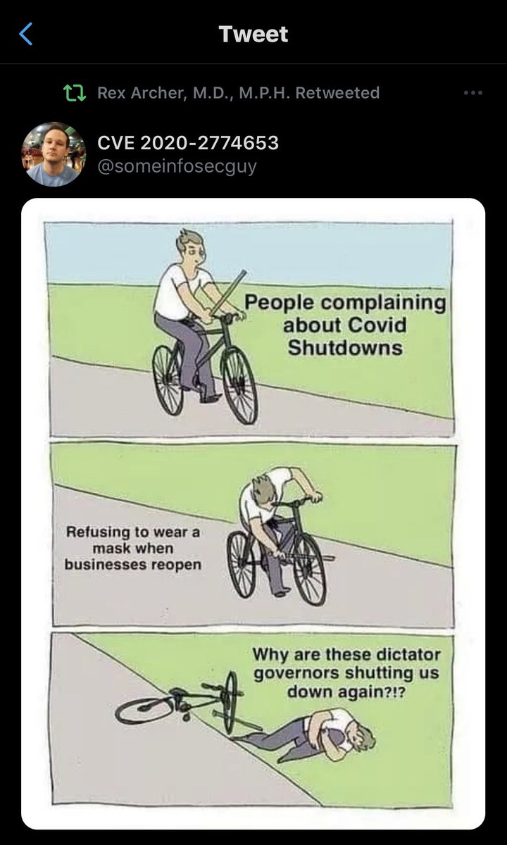 But Rex continue to RT memes suggesting lockdowns are the only solution and it’s the American people who are to blame for the virus continuing to spread instead of the virus itself. If you haven’t noticed Australia and New Zealand are seeing cases again (no herd immunity)
