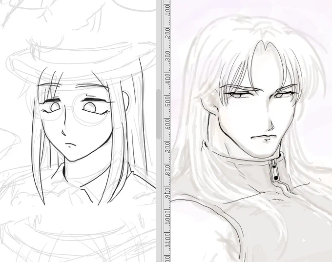 ためしに描きかけのやつ横においてみたら全然顔つき違って力の入れ具合も違うんだけどこれがわたしの認識の差か… 