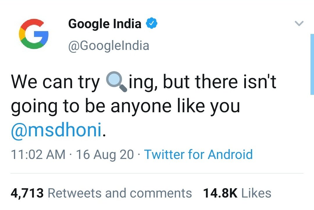 DHONI Army TN™'s tweet - "Dear @MSDhoni, Even GOOGLE is Saying ...