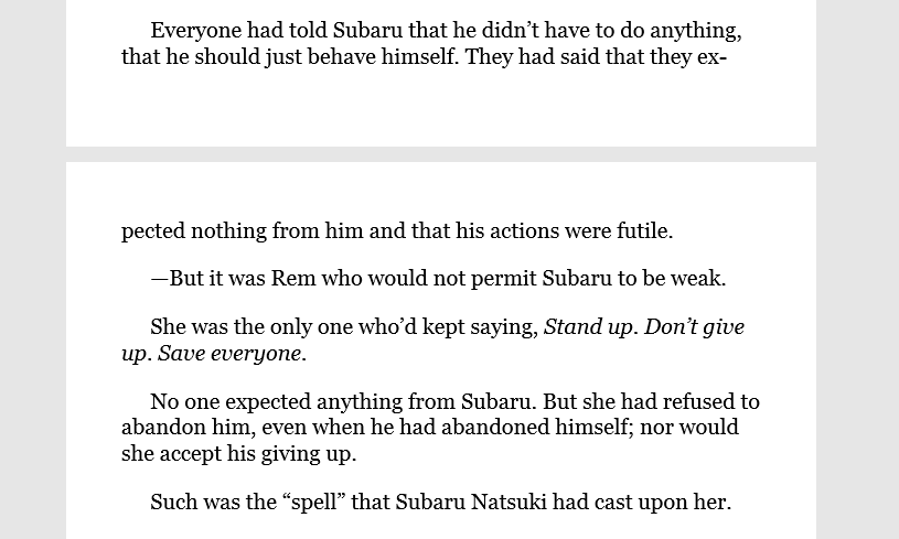 Sound familiar? Let's dig deeper! As we read in the novel, this principle is the "obligation" Subaru has to fulfill as her Hero. This is how Nagatsuki-sensei incorporates principles from psychology of personal growth into his story, concluding Subaru's character arc in Arc 3.