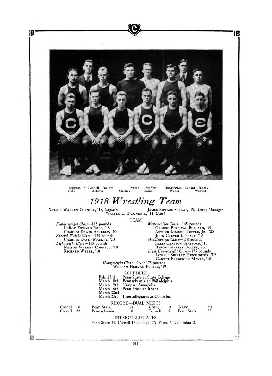 wnywrestling's tweet photo. 1917-18 #Cornell @BigRedWrestling #CollegeWrestling featuring 1920 Olympic champion Charles Edwin Ackerly of #CubaNY 

https://t.co/EcXObe6ABQ https://t.co/k56Kk3xNGf