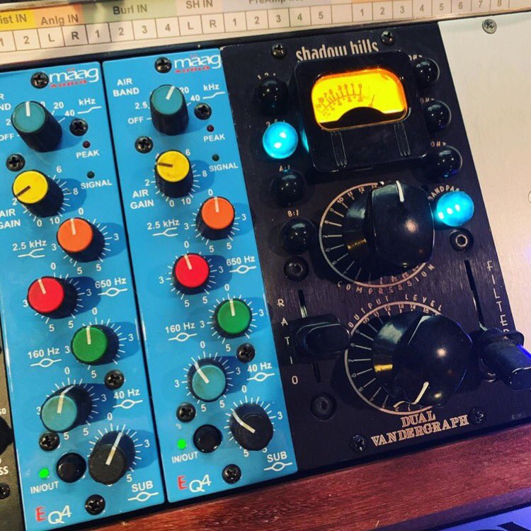 💙 via <a href="/adamwattsmusic/">Adam Watts</a>
•
I use these MAAG EQs as my mid/side EQ (because I have it patched in on the middle button of my Dangerous Master unit), the left one EQs the middle of the mix... and the right one EQs the hard panned side material... #maageq4 #bluesoundsbetter