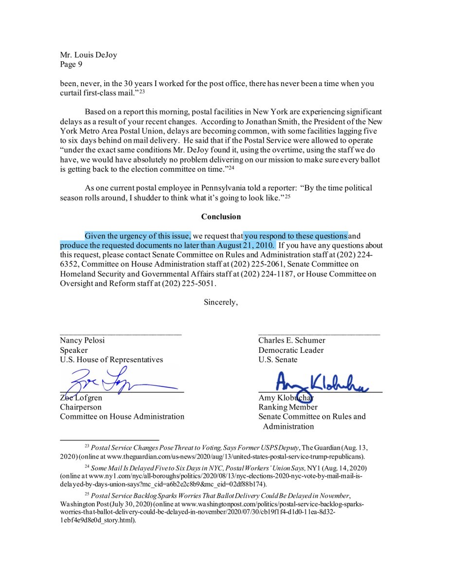 cont the 8/14/20 letter is a detailed tick-tock of the last 45+ days. The FALSE narrative that  @SpeakerPelosi  @HouseDemocrats “are doing anything” strains credulity. The plethora of facts in the public domain suggest that YES Congress has & will continue to “do something”