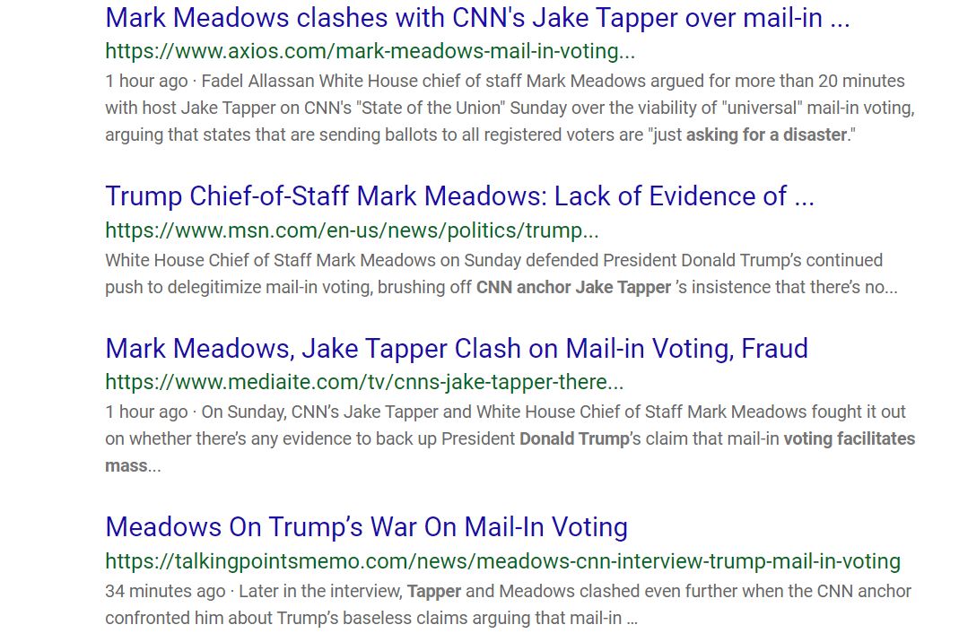 rr7lv's tweet image. WAY TO GO @jaketapper YOU GOT @MARKMEADOWS YOU MADE HEADLINES BUDDY! WE LOVE YOU! #CNNSOTU #SORTINGMACHINES #USPSprotest #USPSisEssential