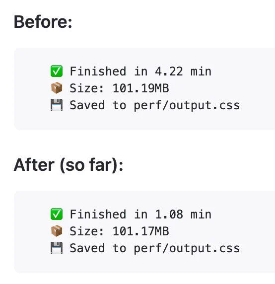 Before: 4.22min; After: 1.08min so far
