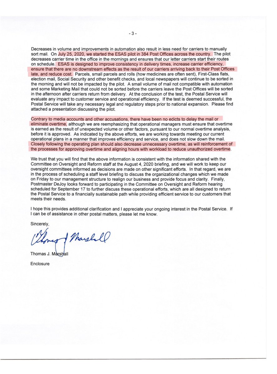 USPS August 11, 2020 response to OverSight“the Postal Service remains fully committed to fulfilling our role in the electoral process by doing everything we can to handle and deliver Election Mail, including ballots, in a timely manner consistent with our operational standard”