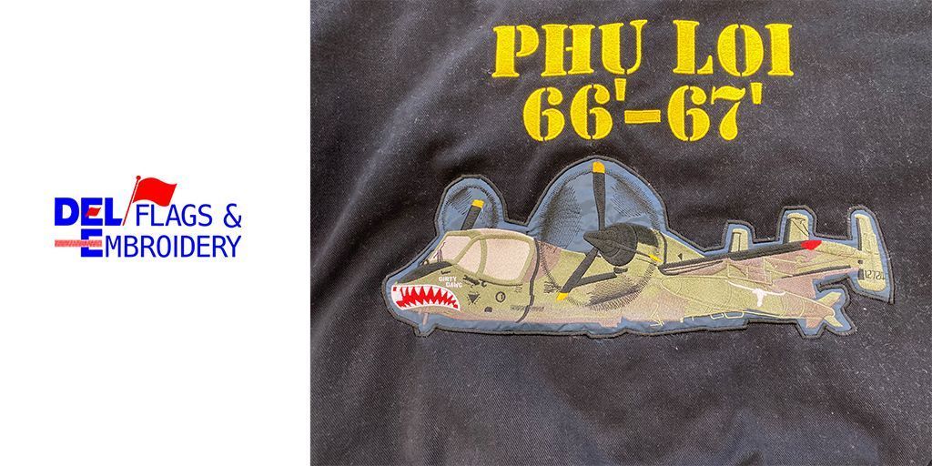 delflags's tweet image. In 2002, President George W. Bush declared August 16 National Airborne Day to honor our military’s paratroopers.  DEL Flags is always so proud to create custom flags and apparel for our veterans, like this embroidered jacket.   #NationalAirborneDay #DELFlags