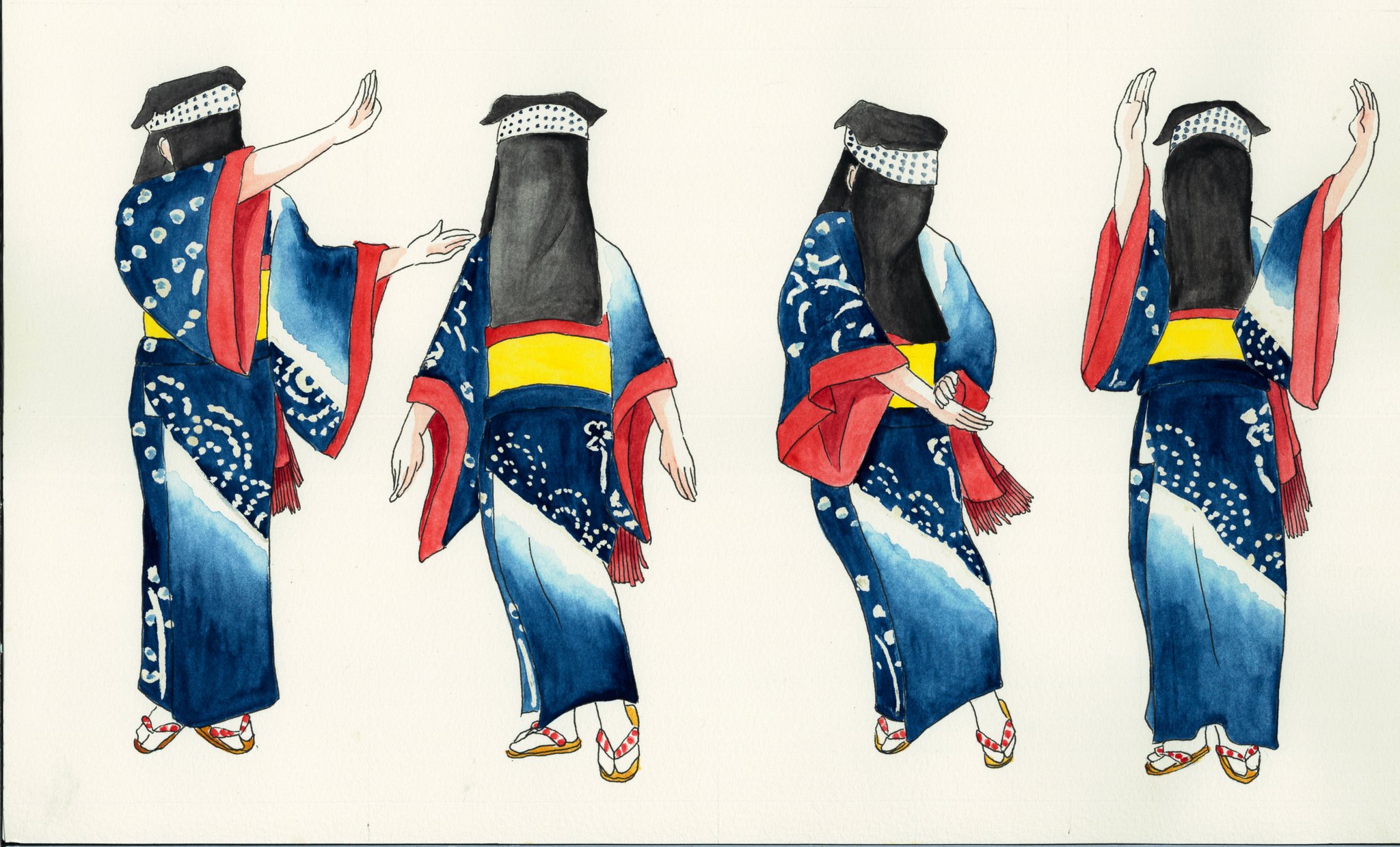 秋田の良いとこをイラストで 西馬音内盆踊りです 音頭 はなんとか踊れますが がんけ がどうも苦手です 足の動きがとても難しく感じます なので 気付いている方もいるかと思いますが 私のイラストは 音頭 が多いです 西馬音内盆踊り 音頭