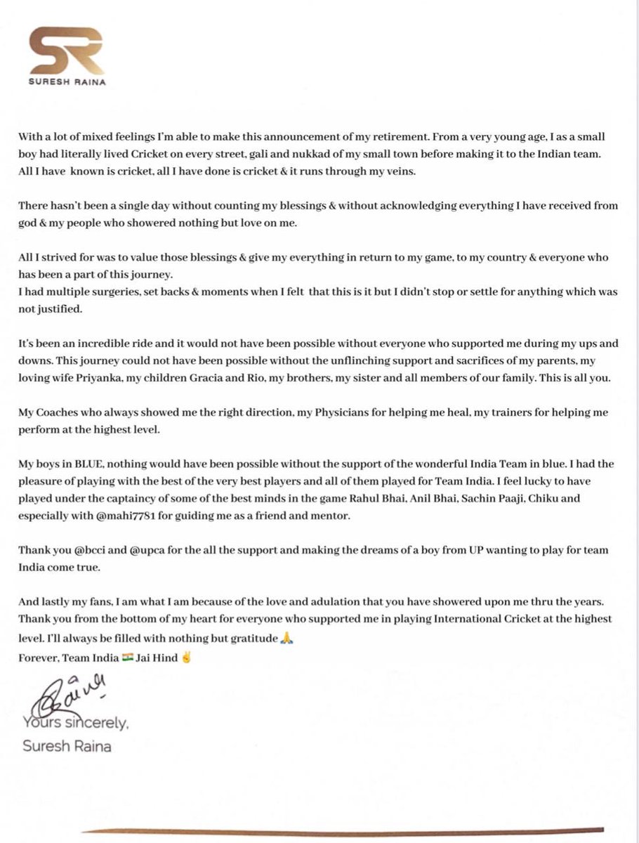 Suresh Raina tweet media
