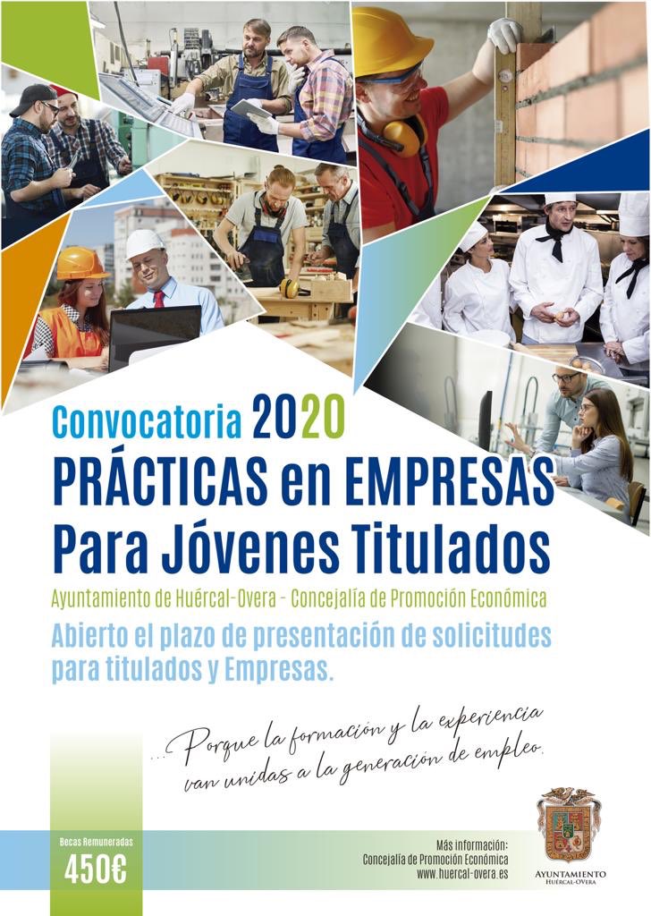 Ponemos en marcha una nueva convocatoria de Prácticas en Empresas para Jóvenes Titulados. Mañana se abre el plazo de presentación de solicitudes tanto para titulados como Empresas. 
👉🏻 bit.ly/2Y6612S
#HuercalOvera #formación #experiencia #empleo #empresas #prácticas