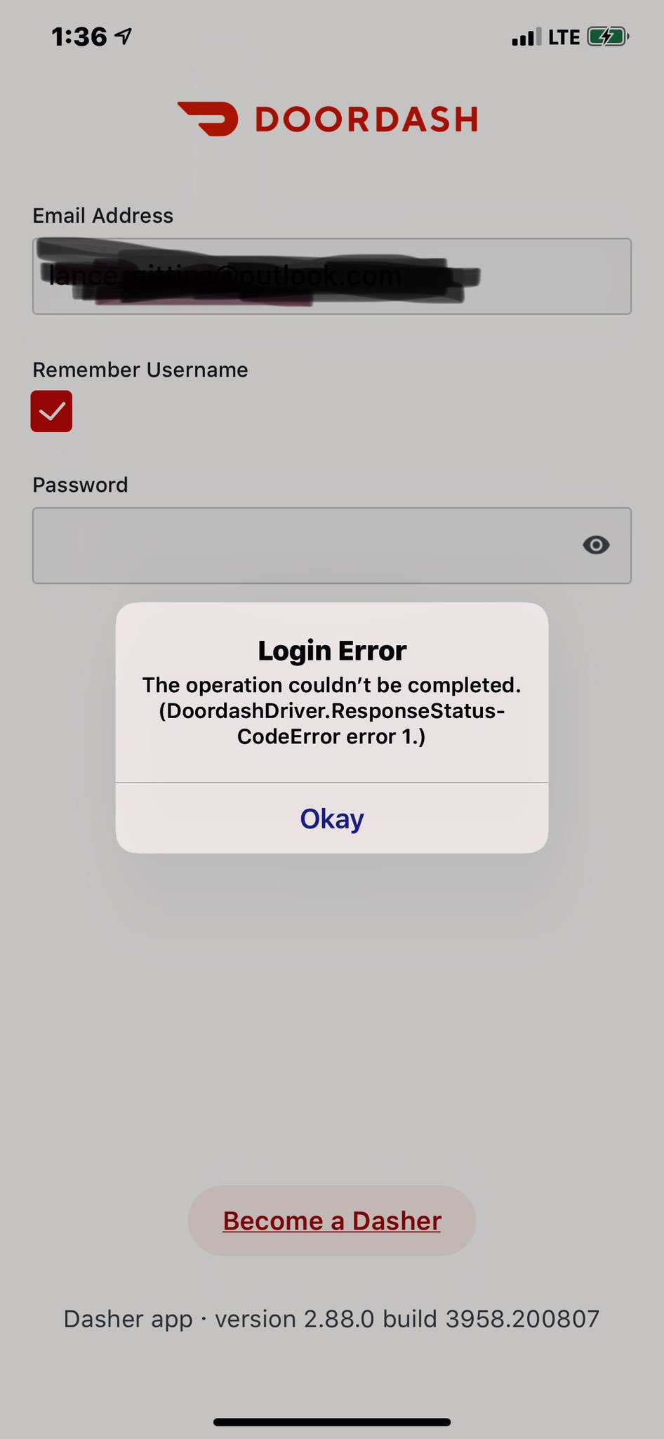 Log in error The operation couldn't be completed  (DasherNetworking.DriverDecoding-Processor.ProcessorError error 0.) : r/ doordash