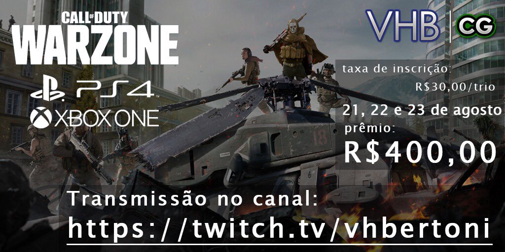 cgchamps's tweet photo. É RAPAZIADA, teremos a 3ª edição do campeonato de COD WARZONE CG. Será no mesmo formato que o outro, so quem é de console poderá participar. O campeonato será disputado nos dias 21, 22 e 23 de agosto, mas você escolherá apenas 2 dentre esses 3 dias. 
para mais info chama dm!!! https://t.co/IoAt6MGG7d