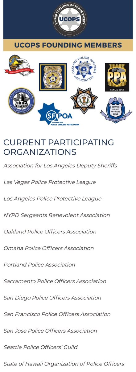 In 2017,  #PPA &  #ORCORPS President Darryl Turner also helped create a nationwide  #LawEnforcement advocacy group called  #UCOPS, which stands for "United Coalition of Public Safety."The website says "nine Law Enforcement Associations came together" but only displays 8 LEAs.