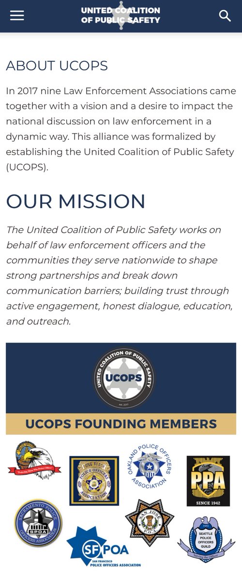 In 2017,  #PPA &  #ORCORPS President Darryl Turner also helped create a nationwide  #LawEnforcement advocacy group called  #UCOPS, which stands for "United Coalition of Public Safety."The website says "nine Law Enforcement Associations came together" but only displays 8 LEAs.