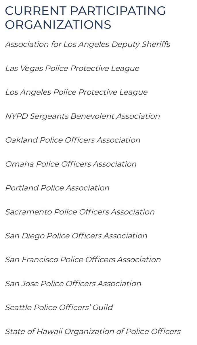 The  #UCOPS site also lists the 13 current participating  #PoliceAssociations in the group:  #PPA,  #NYPD,  #LAPD, LA Deputy Sheriffs,  #LVPD,  #SJPD,  #SanDiego PD,  #SFPD,  #Omaha PD,  #OaklandCA PD,  #Sacramento PD, State of  #Hawaii  #PoliceOfficers, &  #Seattle Police Officers Guild.