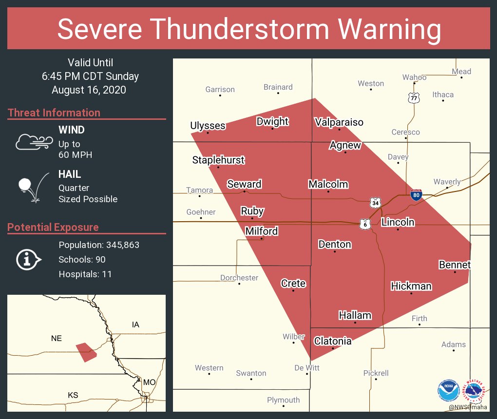 NWS Omaha on Twitter "Severe Thunderstorm Warning including Lincoln NE