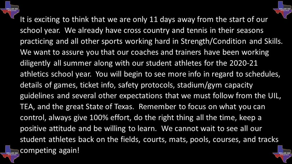 Everyone can use this great advice from <a href="/KISDAthletics/">Keller ISD Athletics</a>. Thank you <a href="/KellerISD/">Keller Schools</a> for always raising the bar!