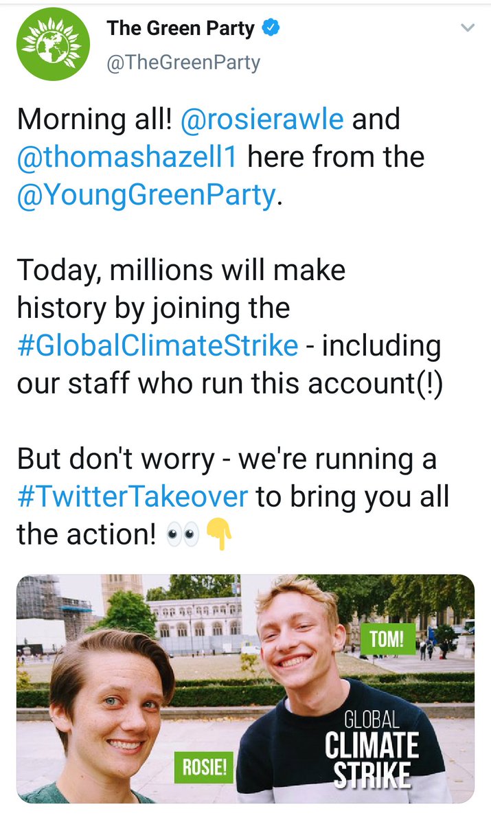 Weeks later we were delivering a massive presence at the global  #YouthStrike4Climate. Young Greens spoke at rallies, joined marches and  @thomashazell1 and I even took over  @TheGreenParty Twitter account for the day while the staff team joined the strikes too! 