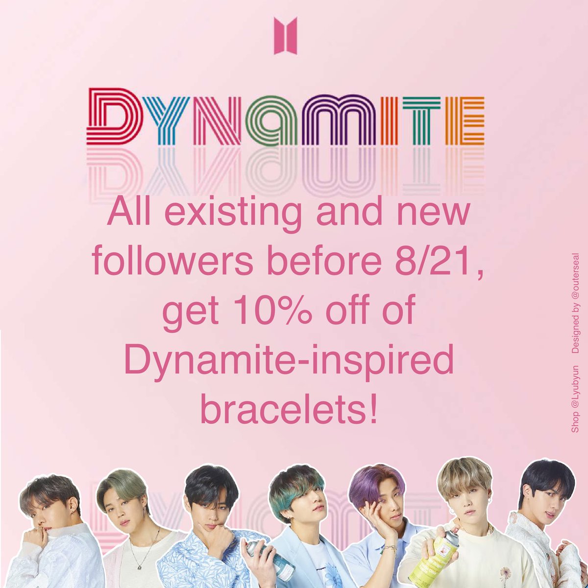 lyubyun's tweet photo. We are offering a discount on out Dynamite bracelets as well as our entire shop! https://t.co/3ftdRqZBsU Like and follow for more updates! 💜

#armyshopsmall #BTS_Dynamite #BTS https://t.co/IrUoZlLRaB