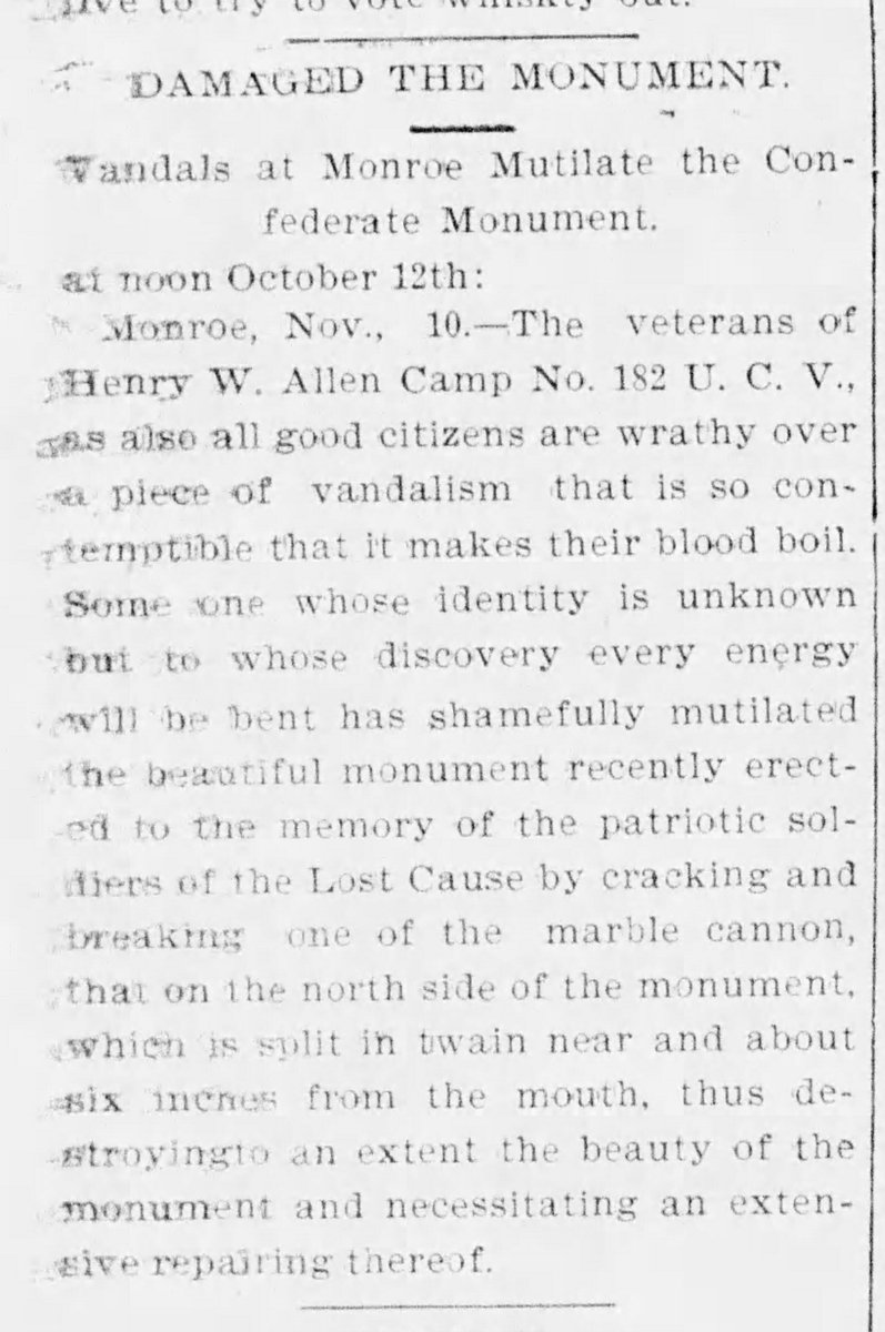 Monroe, LA, 1896 - Confederate monument broken within two months of being erected.4/