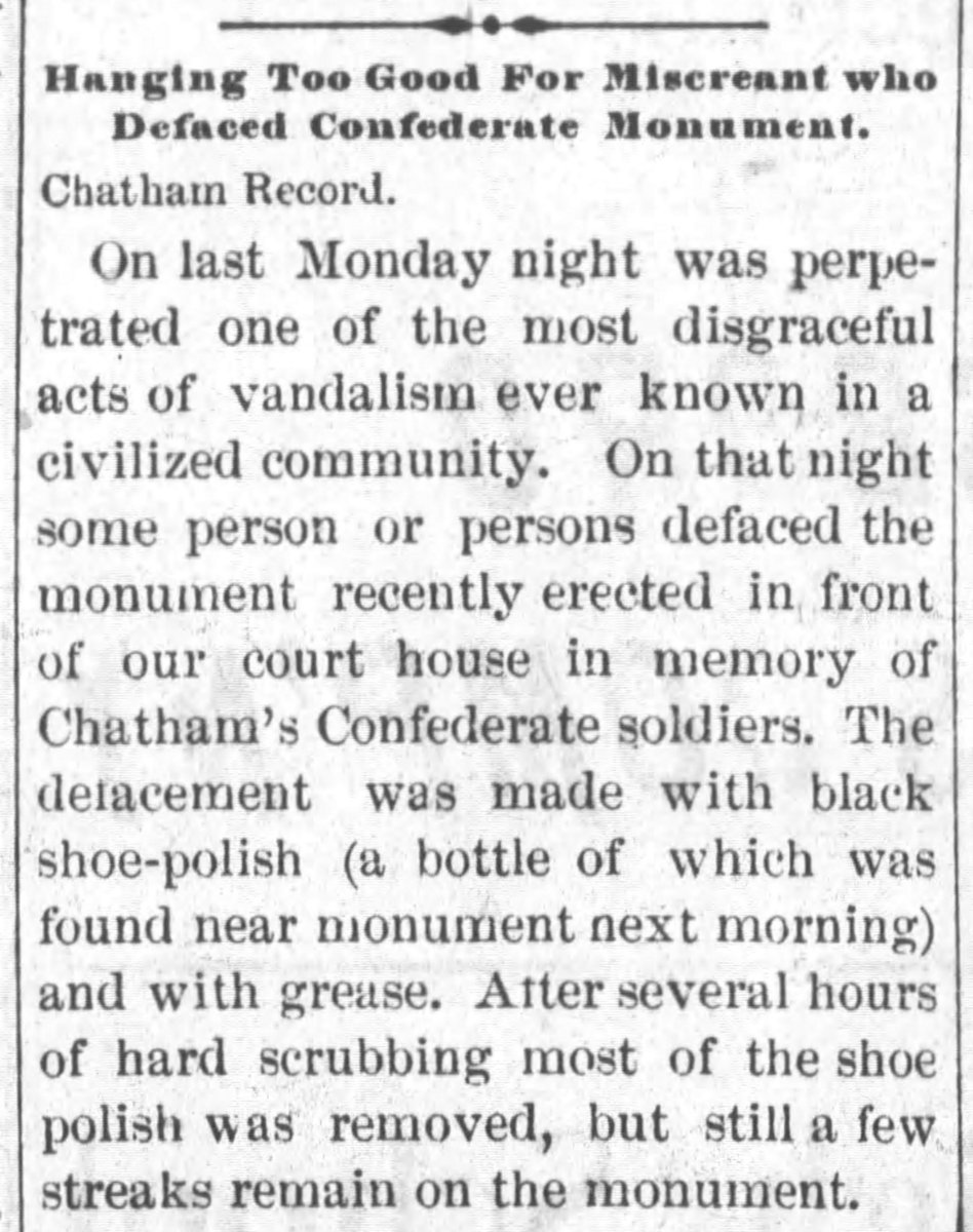Pittsboro, NC, 1907 - Confederate monument defaced with black shoe polish, one week after it was unveiled.2/