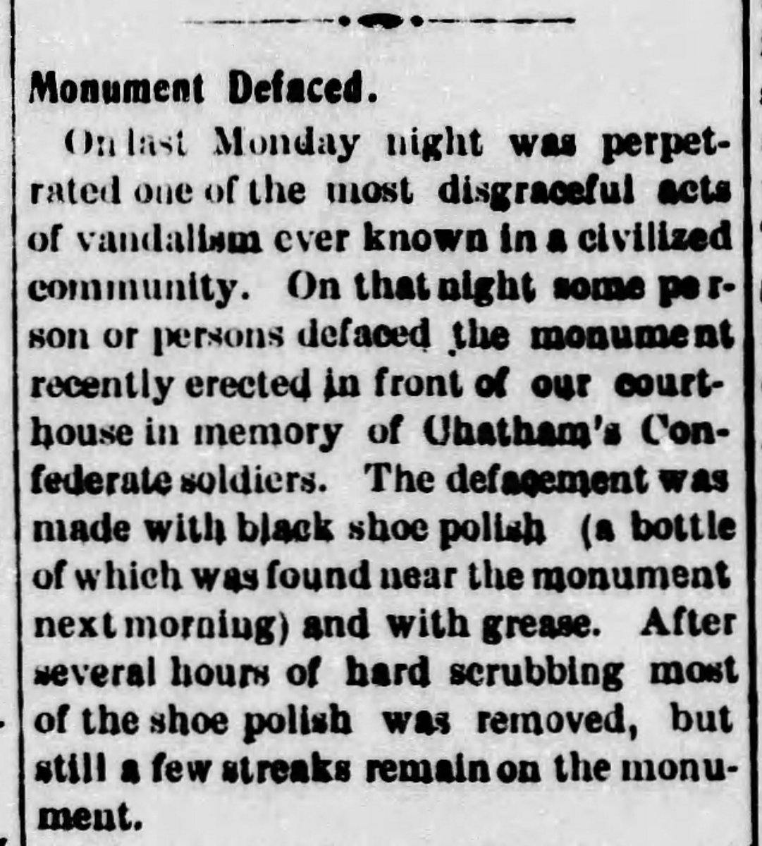 Pittsboro, NC, 1907 - Confederate monument defaced with black shoe polish, one week after it was unveiled.2/