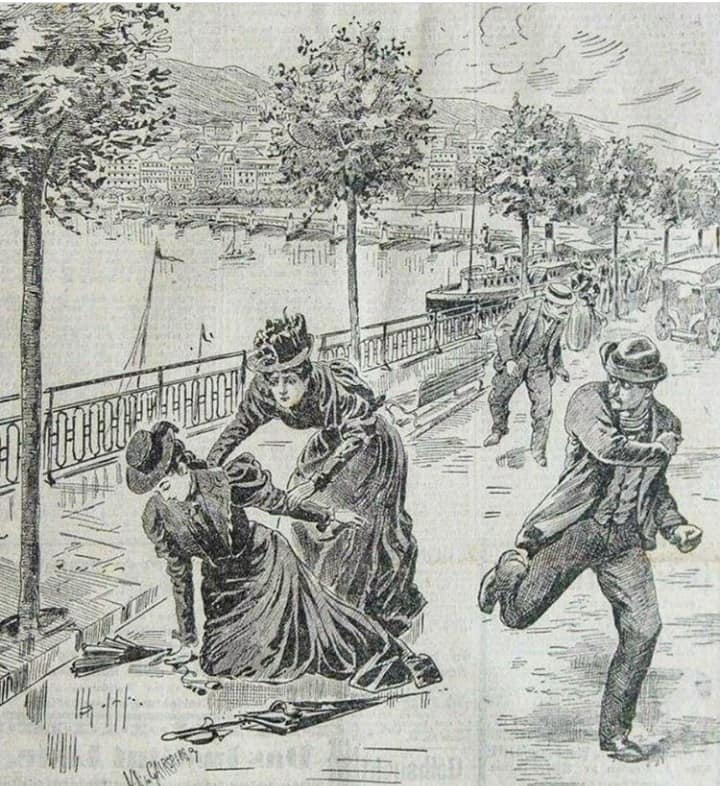 After Lucheni struck her, the empress collapsed. A coach driver helped her to her feet and alerted the Austrian concierge of the Beau-Rivage, a man named Planner, who had been watching the empress's progress toward the Genève.