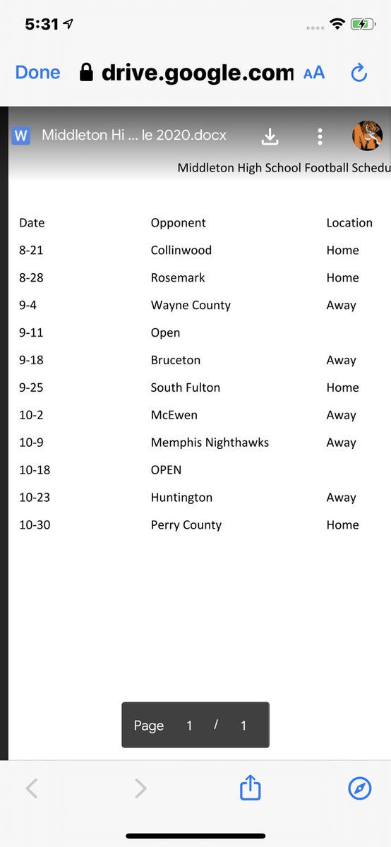 Tiger Schedule 2020 Please come out and support the Tigers!! Tiger Pride