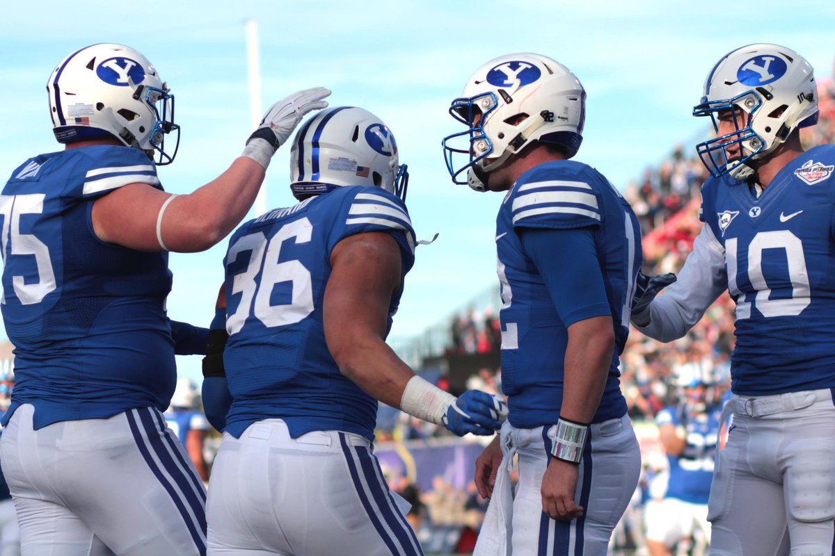 Simple will typically always win out for me, but for  @BYUfootball, it's that royal blue on white that works so well. The blue/white/blue tri-stripe only adds to a perfect helmet.
