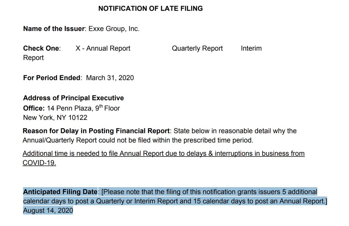  $AXXA 8- FilingsLate Filing filed on 03/31/2020.Deadline: - Quarterly or Interim Report 5 days from Aug 14 - Annual Report: 15 calendar days from Aug 14 News: AXXAInvest to double AXXA's combined Quarterly revenue from $4.5 million to $9 million CEO Mic Drop Time ;)