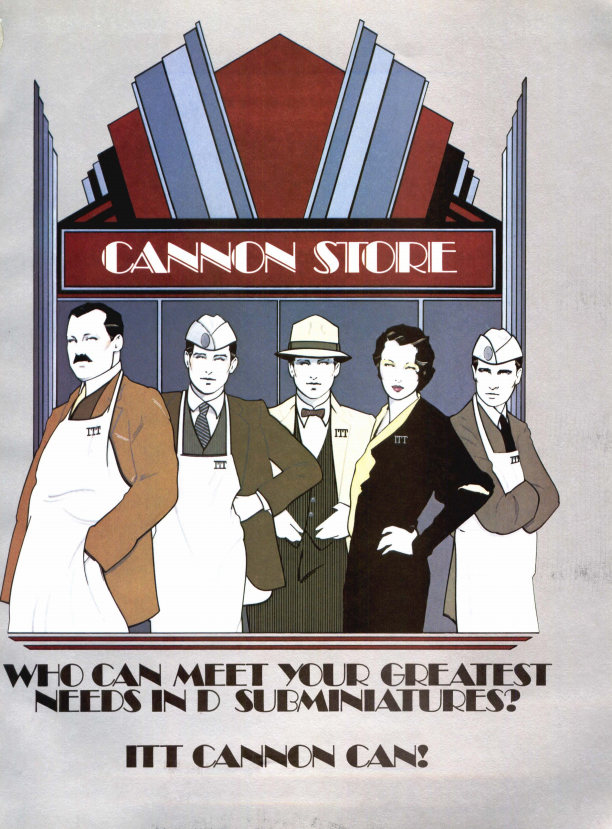 1979 Cannon connector ad, featuring Patrick Nagel artwork and D subminiature connectors!