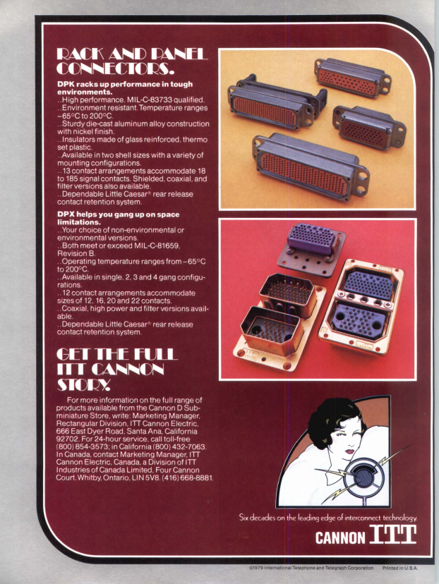 1979 Cannon connector ad, featuring Patrick Nagel artwork and D subminiature connectors!