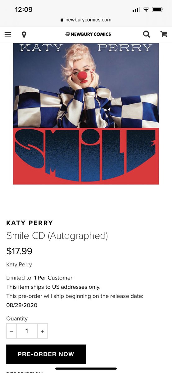 I mean  @newburycomics still had Signed Copies yet  @katyperry’s Website is All Sold Out in less than 2 Minutes that’s INSANE!!!!! Makes me scared that the Newbury Comics ones could be fake!!!!!   #Smile  #SmileSunday