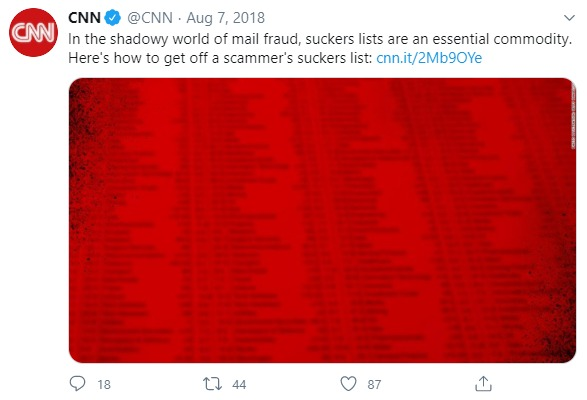 2018;  @CNN writes an article on "the shadowy world of mail fraud":19/