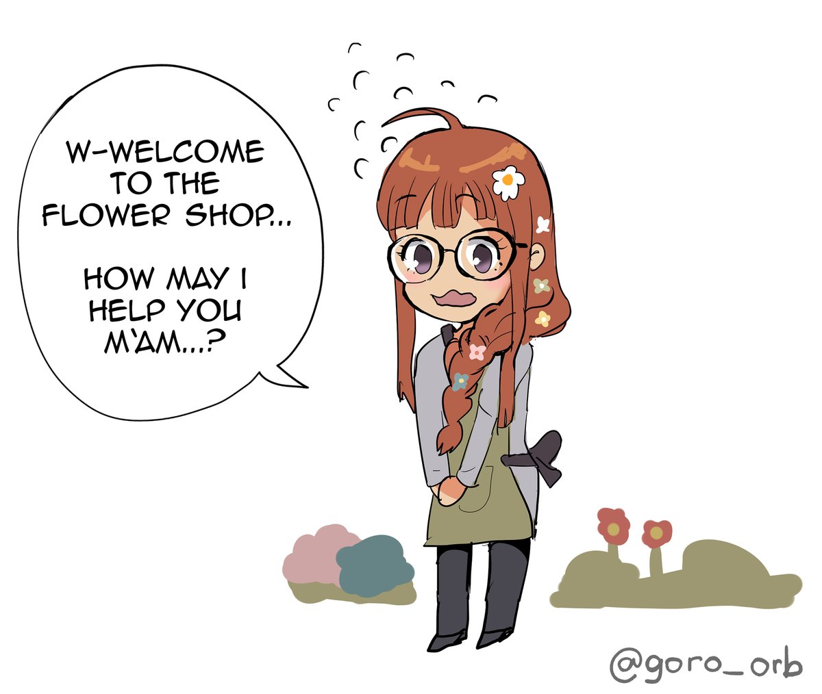Futaba's 1st day at work at the flower shop 