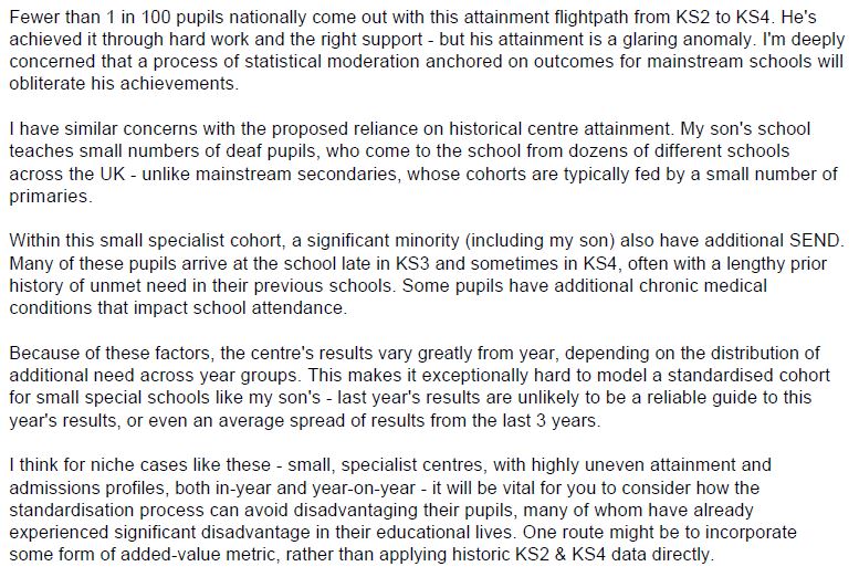 ...and there's no doubt that this is a sin of commission, not omission. Many SEND parents & special schools fed into Ofqual's consultation (here's a bit of my submission). We expressed these concerns, and we were roundly ignored 11/