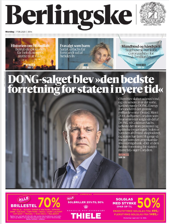 ThomasBerntH's tweet photo. DONG-SALG Forsiden på @berlingske mandag. #Business

#dkpol #dkøko #dkbiz #dkfinans https://t.co/jRXWOYmteH