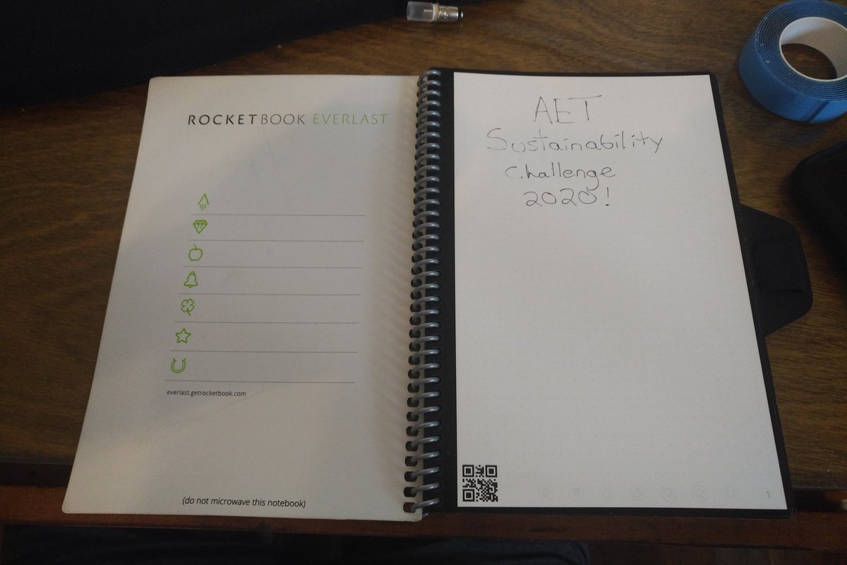 Kwwards's tweet photo. I've been using a Rocket Book to take meeting notes this month. Write your notes with erasable ink, then use the phone app to instantly upload the image to email, a cloud or to transcribe your notes straight to MS Word! #savethetrees #aetsustychallenge @AETGroup @GetRocketbook https://t.co/3NxileVXtf