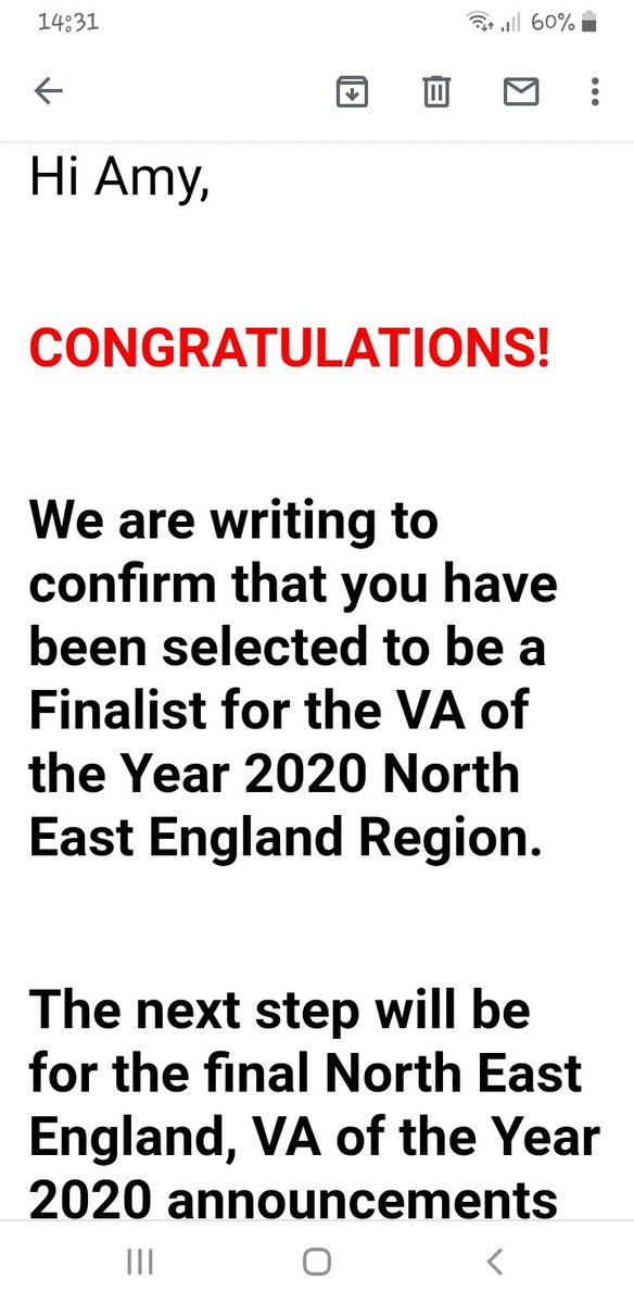 Bit chuffed to receive this email over the weekend  #virtualassistant #finalist